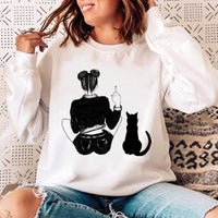 Woman O-neck Cat Funny Sweatshirt