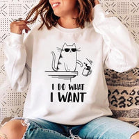 Woman O-neck Cat Funny Sweatshirt