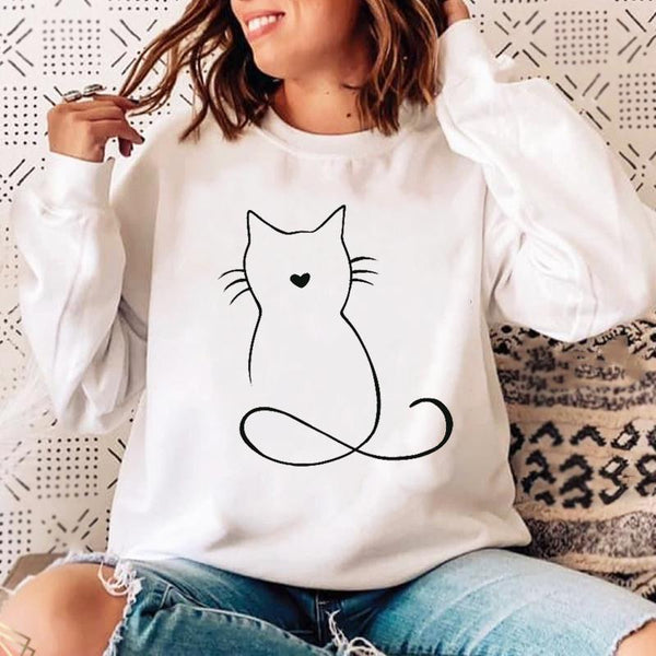 Woman O-neck Cat Funny Sweatshirt